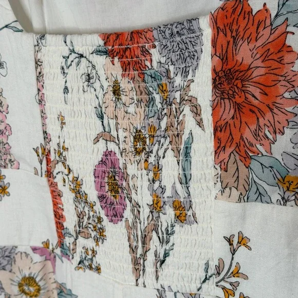 Ann Taylor Floral Linen Blend Smocked Midi Dress White Orange Pink 6 NEW $179 - Picture 13 of 16